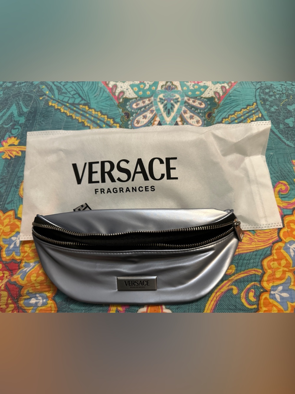 Versace Fragrabces Silver Metallic Zip Waist Bag